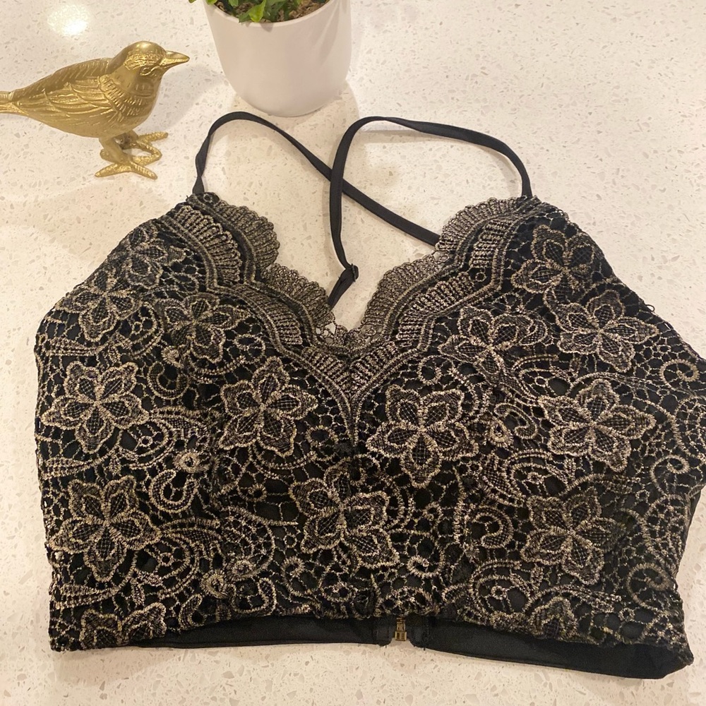 Intu black and gold padded Bralette black size medium with padding and boning